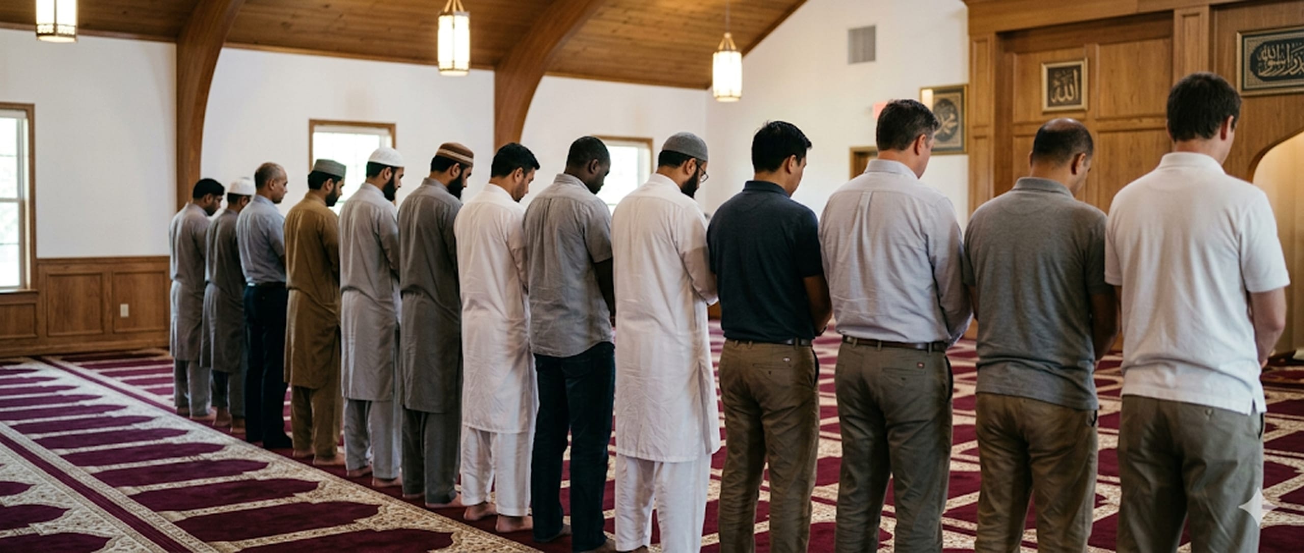 Congregation standing in prayer at the Islamic Center of Southlake